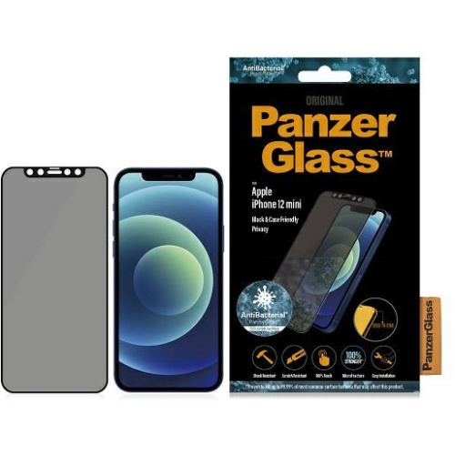 Hurtownia PanzerGlass - 5711724127106 - PZG215 - Szkło hartowane PanzerGlass E2E Super+ Apple iPhone 12 mini Case Friendly AntiBacterial Microfracture Privacy czarny/black - B2B homescreen