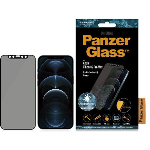 Hurtownia PanzerGlass - 5711724127120 - PZG217 - Szkło hartowane PanzerGlass E2E Super+ Apple iPhone 12 Pro Max Case Friendly AntiBacterial Microfracture Privacy czarny/black - B2B homescreen