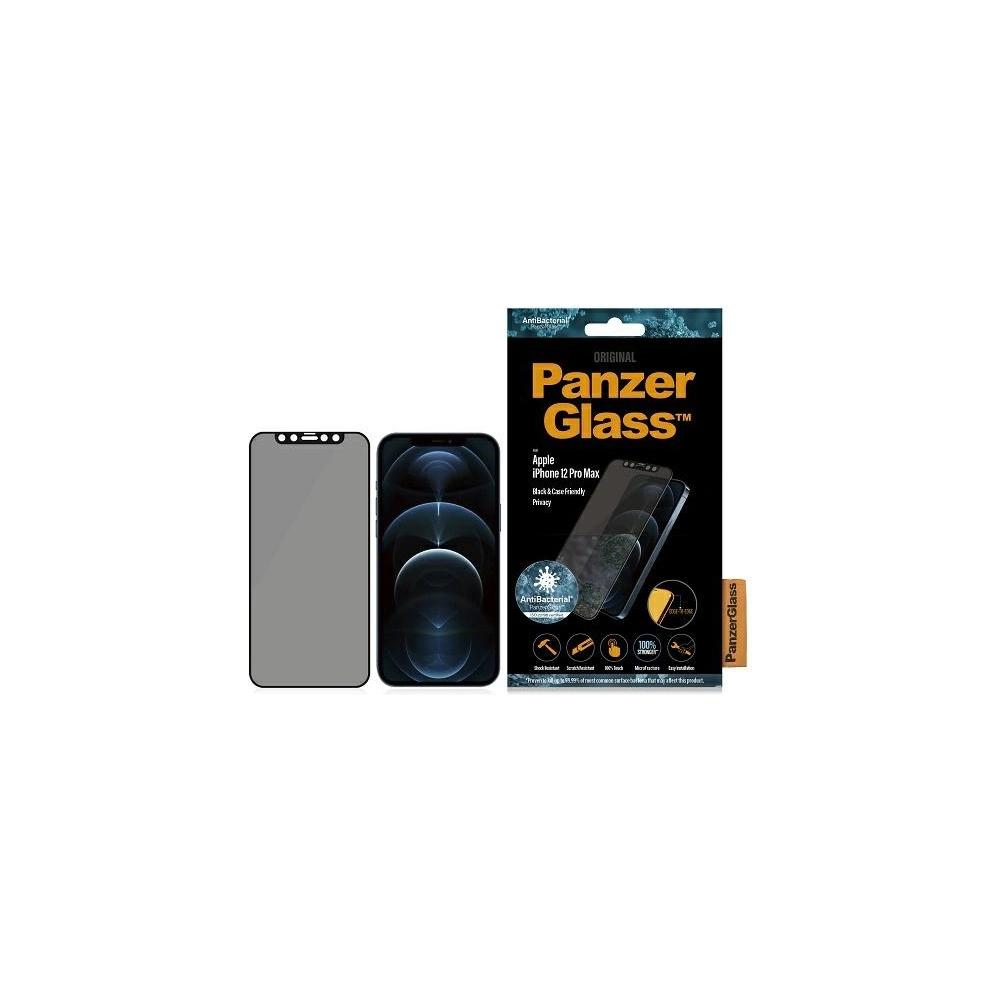 Hurtownia GSM - Edzett üveg PanzerGlass E2E Super+ Apple iPhone 12 Pro Max Case Friendly AntiBacterial Microfracture Privacy fekete/black - PZG217 - {ean13} - Hurt