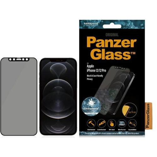 Hurtownia PanzerGlass - 5711724127113 - PZG219 - Szkło hartowane PanzerGlass E2E Super+ Apple iPhone 12/12 Pro Case Friendly AntiBacterial Microfracture Privacy czarny/black - B2B homescreen