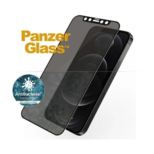 Szkło hartowane PanzerGlass E2E Super+ Apple iPhone 12/12 Pro Case Friendly AntiBacterial Microfracture Privacy czarny/black