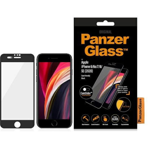 Hurtownia PanzerGlass - 5711724026850 - PZG220 - Szkło hartowane PanzerGlass E2E Super+ Apple iPhone SE 2022/SE 2020/8/7 Case Friendly CamSlider czarny/black - B2B homescreen
