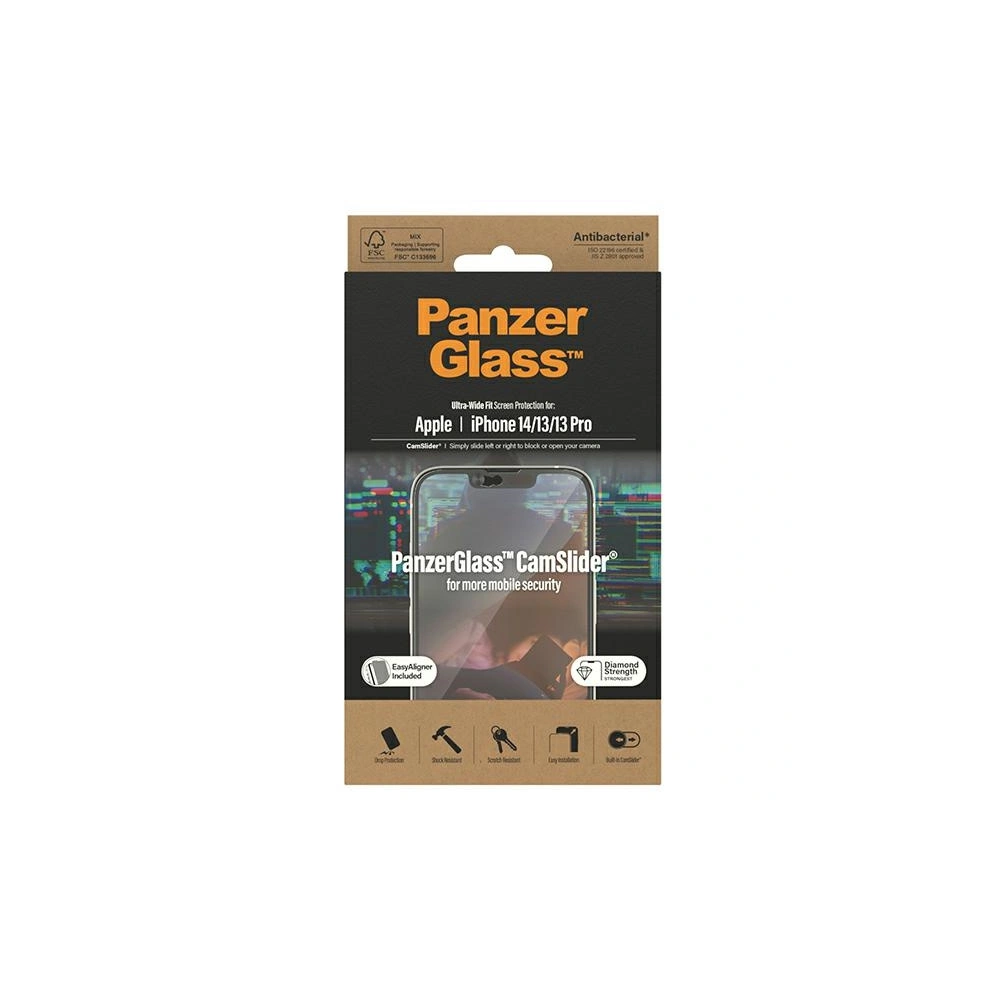 Wholesale PanzerGlass Ultra-Wide Fit Apple iPhone 14/13/13 Pro Screen Protection CamSlider Antibacterial EasyAligner 2795 - PZG337 - {ean13} - Hurt