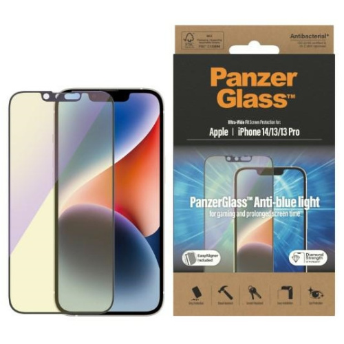PanzerGlass Distributor - 5711724027918 - PZG342 - PanzerGlass Ultra-Wide Fit Apple iPhone 14/13/13 Pro Screen Protection Antibacterial EasyAligner Anti-blue light 2791 - B2B homescreen