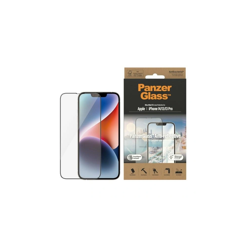 Hurtownia GSM - Szkło hartowane PanzerGlass Ultra-Wide Fit Apple iPhone 14/13/13 Pro Screen Protection Anti-reflective Antibacterial Easy Aligner Included 2787 - PZG343 - {ean13} - Hurt