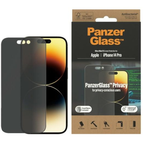 Hurtownia PanzerGlass - 5711724127847 - PZG344 - Szkło hartowane PanzerGlass Ultra-Wide Fit Apple iPhone 14 Pro Privacy Screen Protection Antibacterial Easy Aligner Included P2784 - B2B homescreen