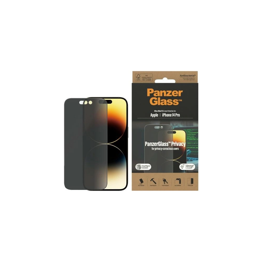 Hurtownia GSM - Szkło hartowane PanzerGlass Ultra-Wide Fit Apple iPhone 14 Pro Privacy Screen Protection Antibacterial Easy Aligner Included P2784 - PZG344 - {ean13} - Hurt