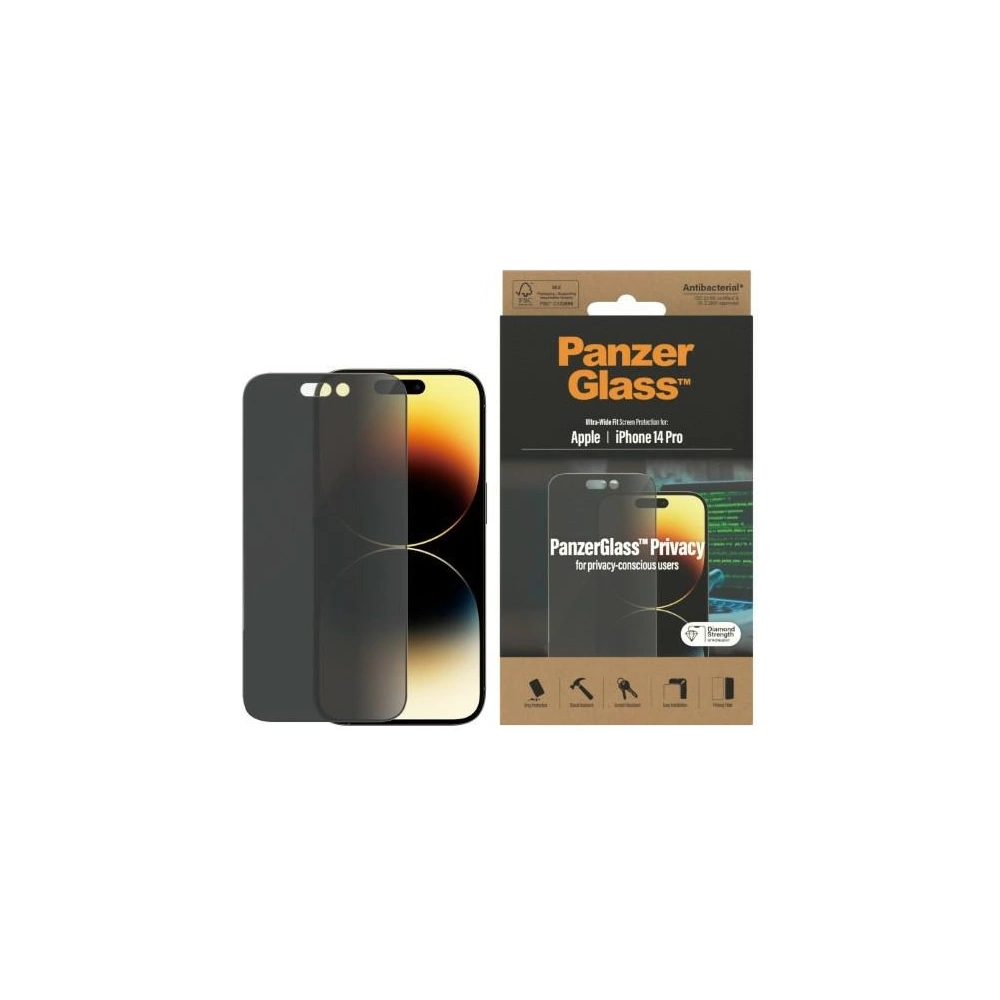 Hurtownia GSM - Szkło hartowane PanzerGlass Ultra-Wide Fit Apple iPhone 14 Pro Privacy Screen Protection Antibacterial P2772 - PZG345 - {ean13} - Hurt