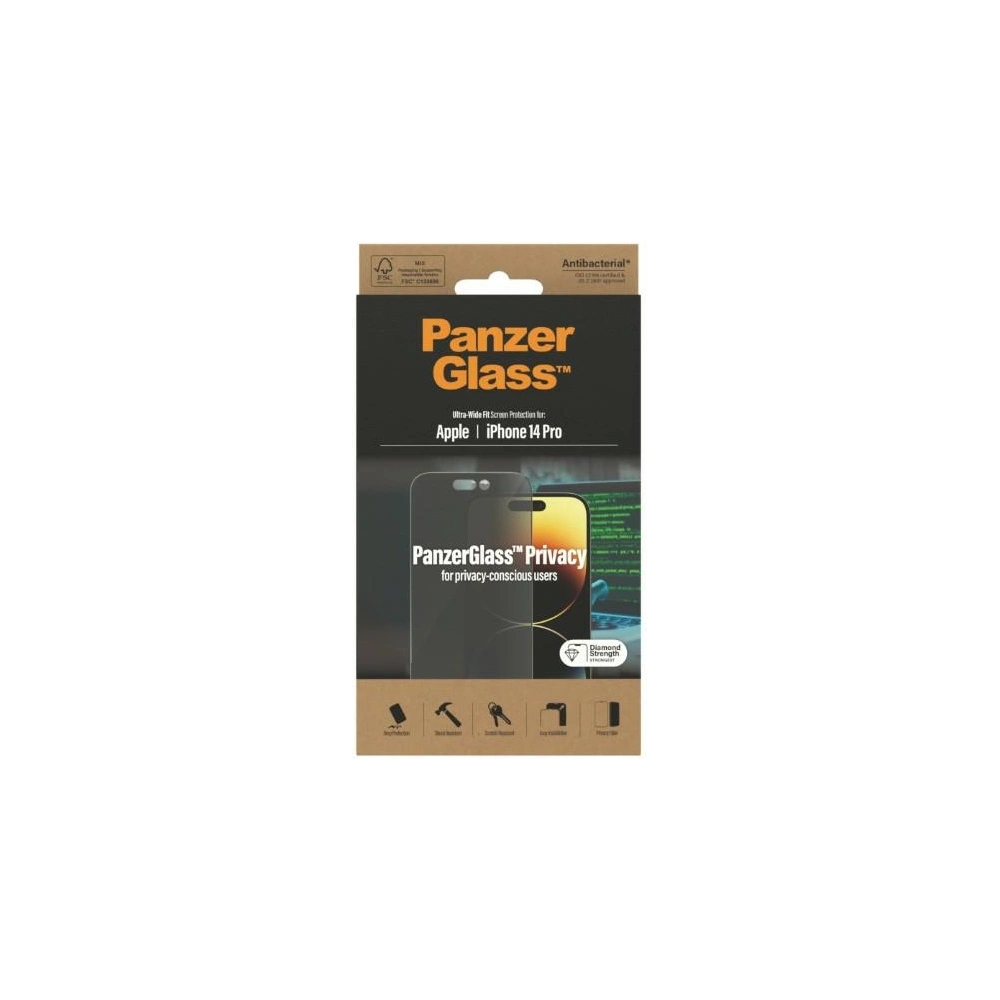 Wholesale PanzerGlass Ultra-Wide Fit Apple iPhone 14 Pro Privacy Screen Protection Antibacterial P2772 - PZG345 - {ean13} - Hurt