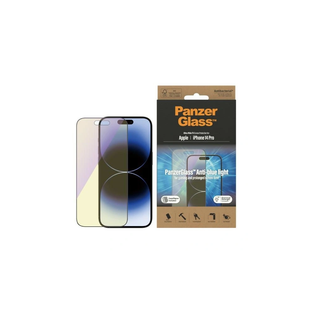 Hurtownia GSM - Sticlă întărită PanzerGlass Ultra-Wide Fit Apple iPhone 14 Pro Protecție pentru Ecran Antibacterian Include Aliniator Ușor Anti-lumină albastră 2792 - PZG348 - {ean13} - Hurt