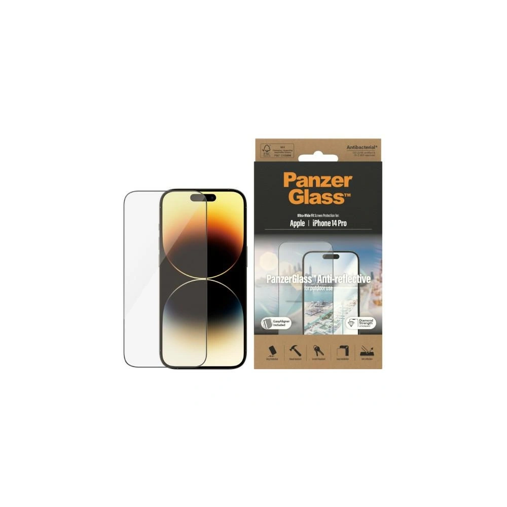 Hurtownia GSM - Sticlă securizată PanzerGlass Ultra-Wide Fit Apple iPhone 14 Pro Protecție pentru Ecran Anti-reflexie Antibacteriană Aliniere Ușoară Inclusă 2788 - PZG349 - {ean13} - Hurt