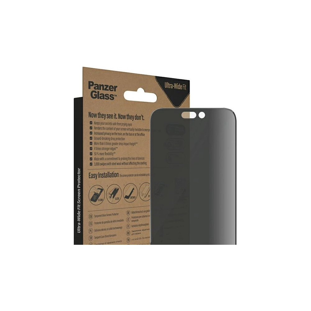 Hurtownia GSM - Sticlă securizată PanzerGlass Ultra-Wide Fit Apple iPhone 14 Pro Max Protecție Ecran Privacy Antibacterial Easy Aligner Inclus P2786 - PZG350 - {ean13} - Hurt