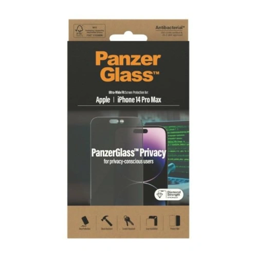 Szkło hartowane PanzerGlass Ultra-Wide Fit Apple iPhone 14 Pro Max Privacy Screen Protection Antibacterial P2774
