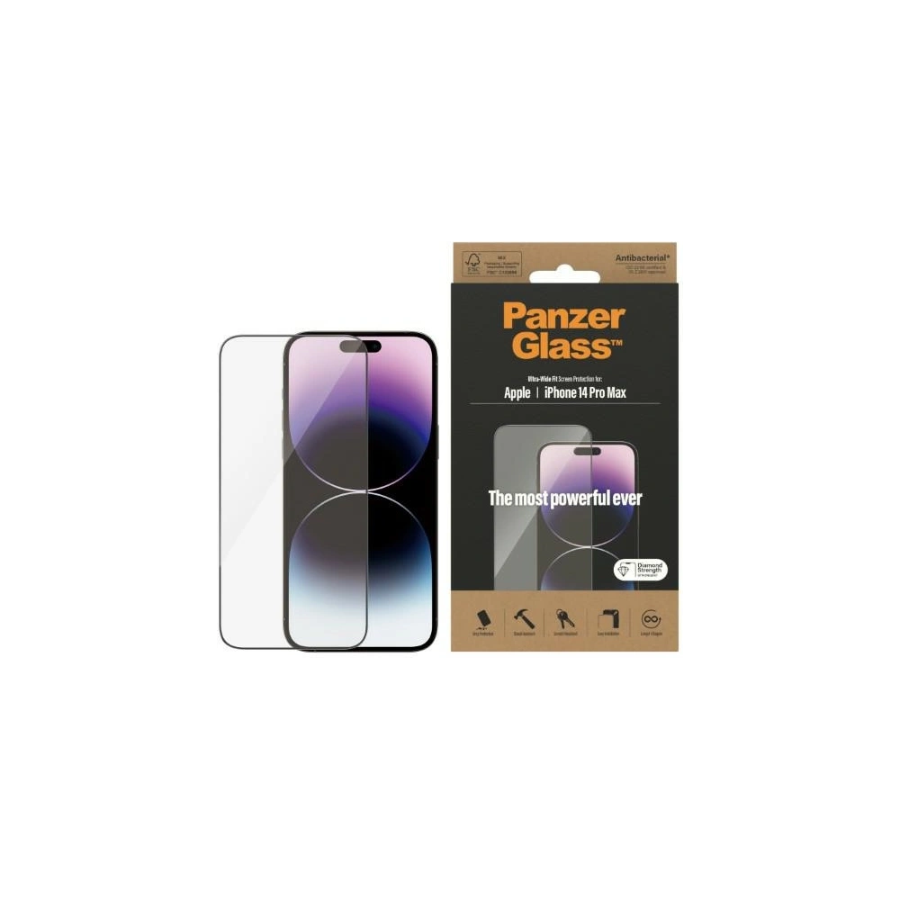 Hurtownia GSM - Sticlă călită PanzerGlass Ultra-Wide Fit Apple iPhone 14 Pro Max Protecție pentru ecran Antibacteriană 2774 - PZG352 - {ean13} - Hurt