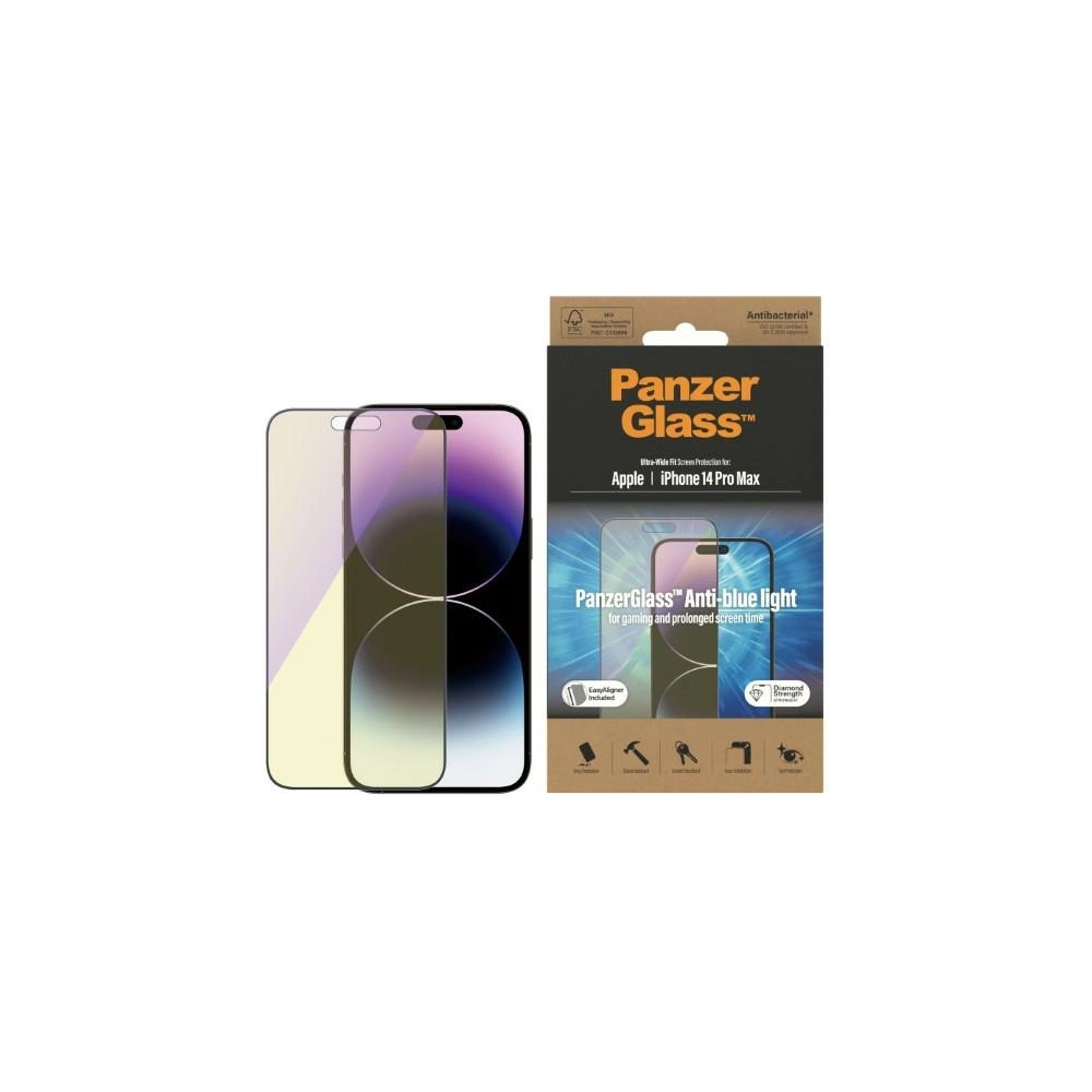 Hurtownia GSM - Sticlă securizată PanzerGlass Ultra-Wide Fit Apple iPhone 14 Pro Max Protecție pentru ecran Antibacterian Inclus Aligner Ușor Anti-lumină albastră 2794 - PZG354 - {ean13} - Hurt