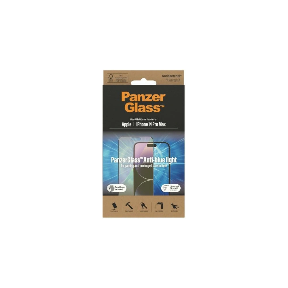 Hurtownia GSM - Sticlă securizată PanzerGlass Ultra-Wide Fit Apple iPhone 14 Pro Max Protecție pentru ecran Antibacterian Inclus Aligner Ușor Anti-lumină albastră 2794 - PZG354 - {ean13} - Hurt