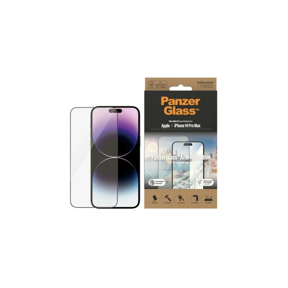 Hurtownia GSM - Gehärtetes Glas PanzerGlass Ultra-Wide Fit Apple iPhone 14 Pro Max Anti-Reflex Antibakteriell Einfacher Aligner Inklusive 2790 - PZG355 - {ean13} - Hurt