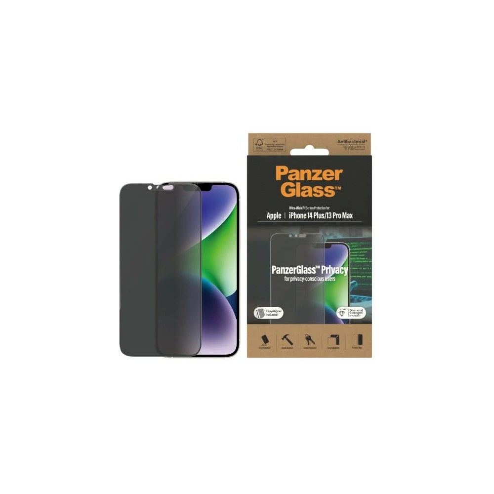 Hurtownia GSM - Edzett üveg PanzerGlass Ultra-Wide Fit Apple iPhone iPhone 14 Plus / 15 Plus Adatvédelmi képernyő védelem Antibakteriális Könnyű beállító tartozék P2785 - PZG356 - {ean13} - Hurt