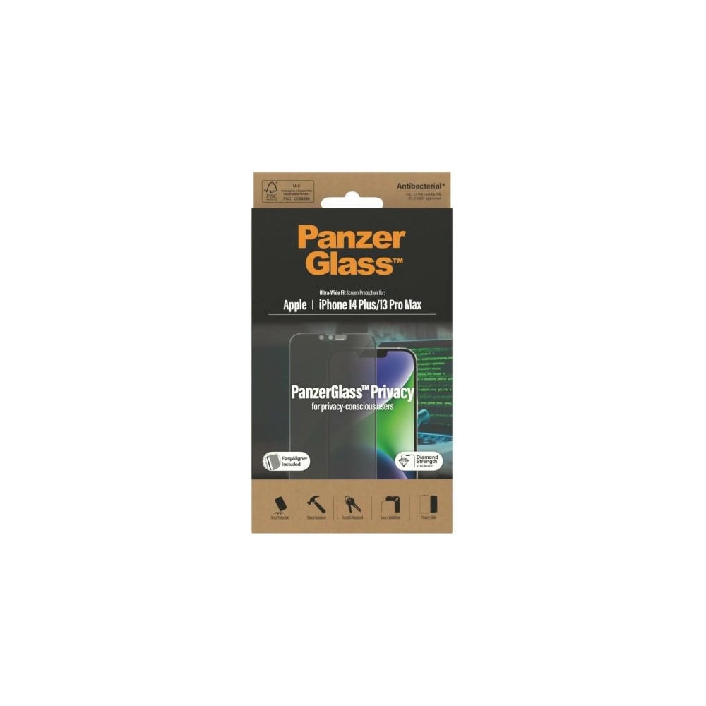 Hurtownia GSM - Tvrzené sklo PanzerGlass Ultra-Wide Fit Apple iPhone iPhone 14 Plus / 15 Plus Ochrana soukromí Antibakteriální Snadné zarovnání včetně P2785 - PZG356 - {ean13} - Hurt