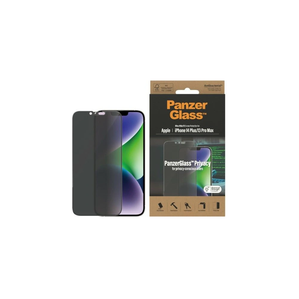 Hurtownia GSM - Sticlă securizată PanzerGlass Ultra-Wide Fit Apple iPhone iPhone 14 Plus / 15 Plus Protecție ecran Privacy Antibacterian P2773 - PZG357 - {ean13} - Hurt