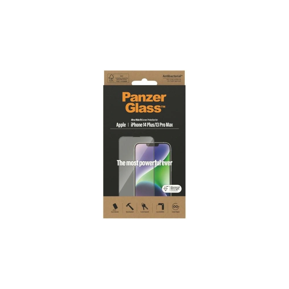 Hurtownia GSM - Sticlă securizată PanzerGlass Ultra-Wide Fit Apple iPhone iPhone 14 Plus / 15 Plus Protecție pentru ecran Antibacteriană 2773 - PZG358 - {ean13} - Hurt
