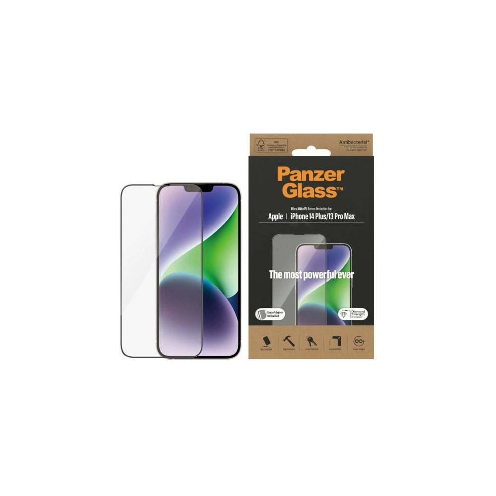 Hurtownia GSM - Sticlă securizată PanzerGlass Ultra-Wide Fit Apple iPhone iPhone 14 Plus / 15 Plus Protecție pentru ecran Antibacterian Aliniator ușor inclus 2785 - PZG359 - {ean13} - Hurt