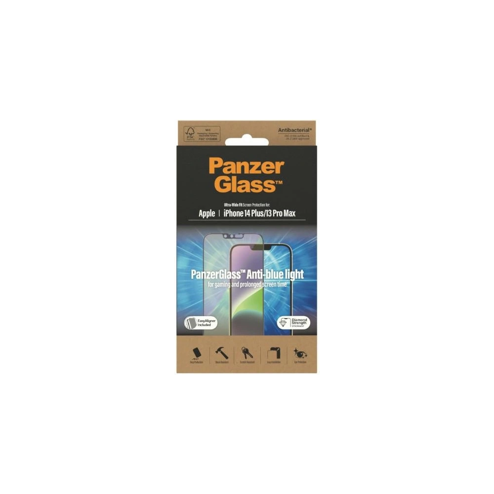 Wholesale PanzerGlass Ultra-Wide Fit Apple iPhone 14 Plus / 15 Plus Screen Protection Antibacterial EasyAligner Anti-blue light 2793 - PZG360 - {ean13} - Hurt
