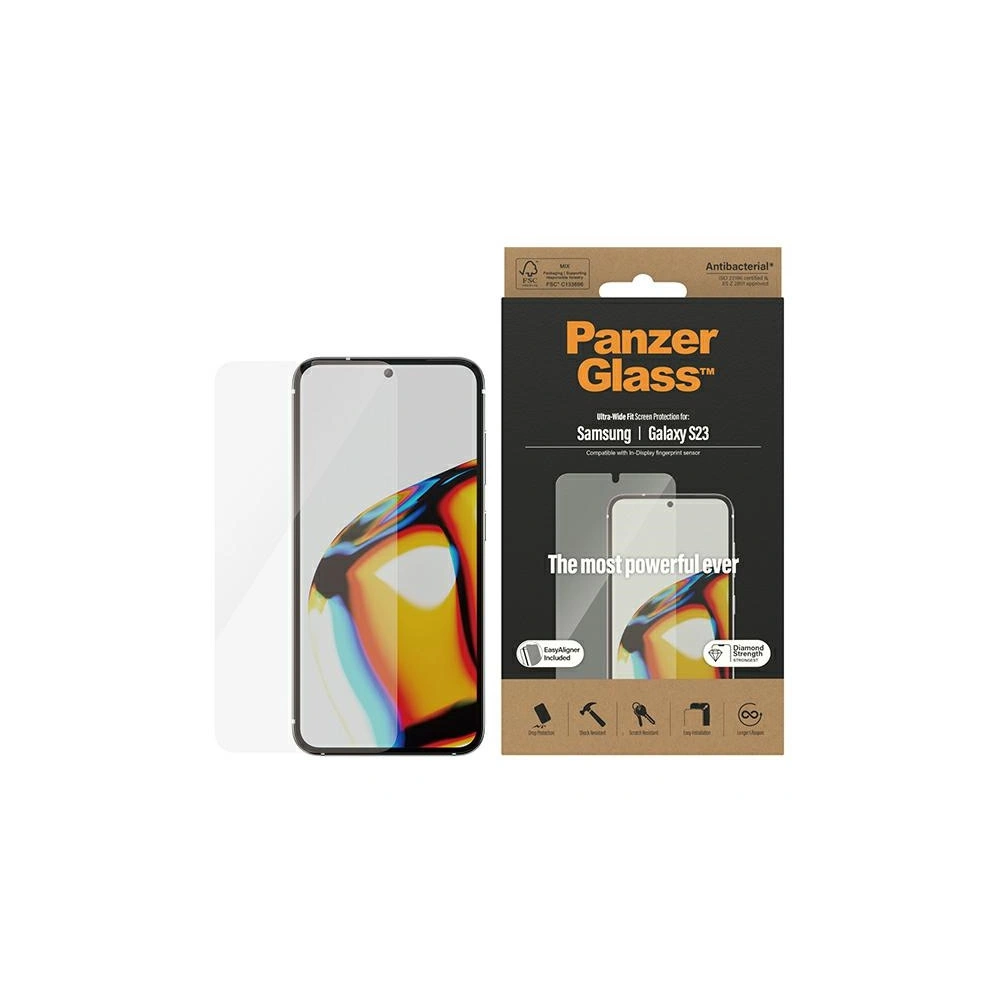 Hurtownia GSM - Edzett üveg PanzerGlass Ultra-Wide Fit Samsung Galaxy S23 képernyővédő 7315 applikátorral - PZG369 - {ean13} - Hurt