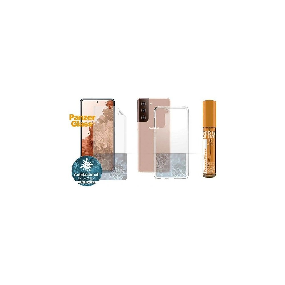 Hurtownia GSM - Zestav PanzerGlass Start Kit Samsung Galaxy S21+ Plus Ochrana obrazovky TPU, Pouzdro ClearCase, Sprej 30ml - PZG376 - {ean13} - Hurt