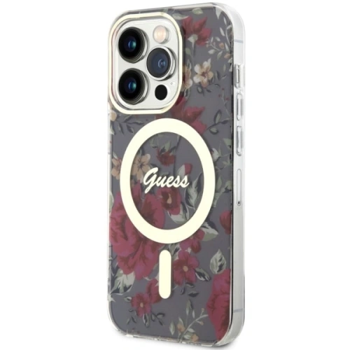 Etui Guess GUHMP14LHCFWSA Apple iPhone 14 Pro zielony/khaki hardcase Flower MagSafe
