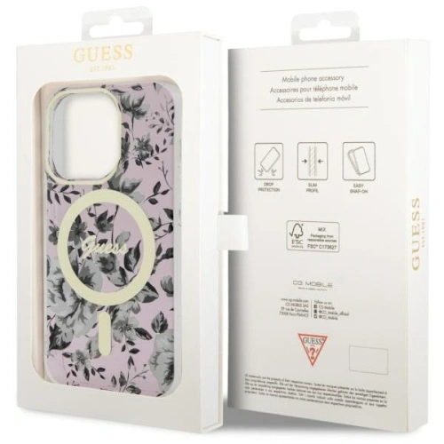 Etui Guess GUHMP14LHCFWSP Apple iPhone 14 Pro różowy/pink hardcase Flower MagSafe