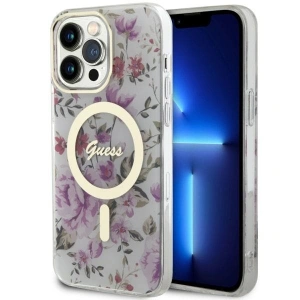 Etui Guess GUHMP14LHCFWST Apple iPhone 14 Pro transparent hardcase Flower MagSafe