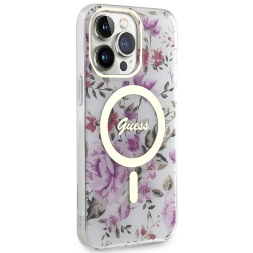 Etui Guess GUHMP14LHCFWST Apple iPhone 14 Pro transparent hardcase Flower MagSafe