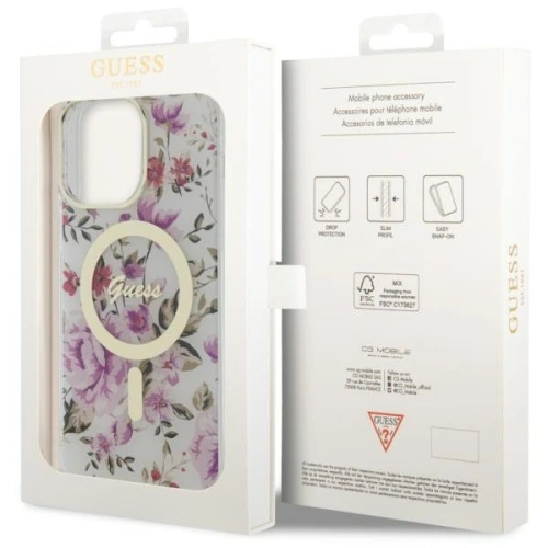 Etui Guess GUHMP14LHCFWST Apple iPhone 14 Pro transparent hardcase Flower MagSafe