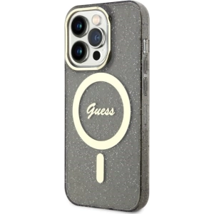 Etui Guess GUHMP14LHCMCGK Apple iPhone 14 Pro czarny/black hardcase Glitter Gold MagSafe