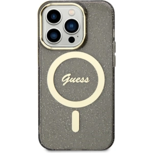 Etui Guess GUHMP14LHCMCGK Apple iPhone 14 Pro czarny/black hardcase Glitter Gold MagSafe