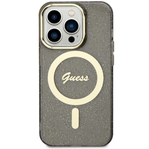 Etui Guess GUHMP14LHCMCGK Apple iPhone 14 Pro czarny/black hardcase Glitter Gold MagSafe