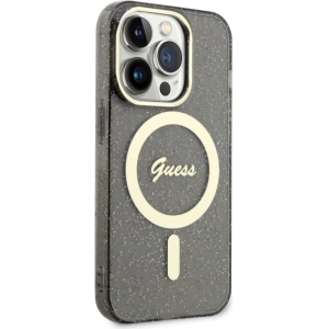 Etui Guess GUHMP14LHCMCGK Apple iPhone 14 Pro czarny/black hardcase Glitter Gold MagSafe