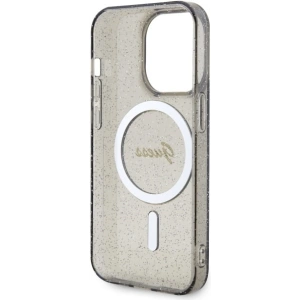 Etui Guess GUHMP14LHCMCGK Apple iPhone 14 Pro czarny/black hardcase Glitter Gold MagSafe