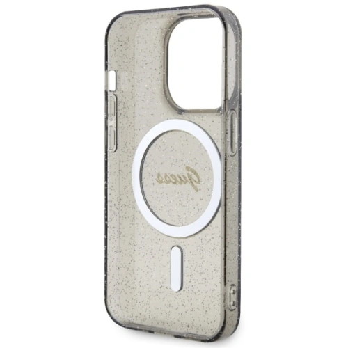Etui Guess GUHMP14LHCMCGK Apple iPhone 14 Pro czarny/black hardcase Glitter Gold MagSafe