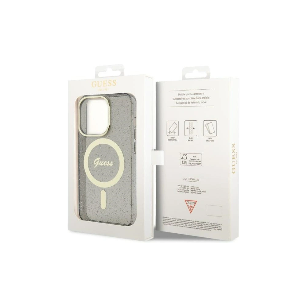 Hurtownia GSM - Etui Guess GUHMP14LHCMCGK Apple iPhone 14 Pro negru/black hardcase Glitter Gold MagSafe - GUE2481 - {ean13} - Hurt