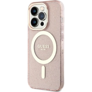 Etui Guess GUHMP14LHCMCGP Apple iPhone 14 Pro różowy/pink hardcase Glitter Gold MagSafe