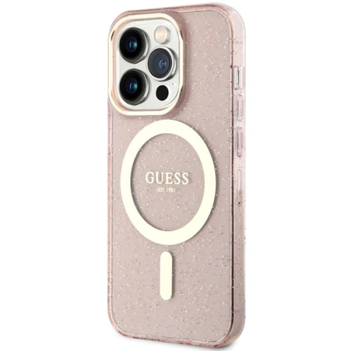 Etui Guess GUHMP14LHCMCGP Apple iPhone 14 Pro różowy/pink hardcase Glitter Gold MagSafe