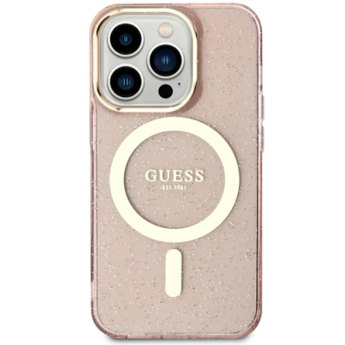 Etui Guess GUHMP14LHCMCGP Apple iPhone 14 Pro różowy/pink hardcase Glitter Gold MagSafe