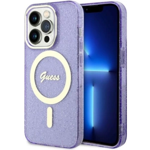 Etui Guess GUHMP14LHCMCGU Apple iPhone 14 Pro purpurowy/purple hardcase Glitter Gold MagSafe