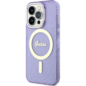 Etui Guess GUHMP14LHCMCGU Apple iPhone 14 Pro purpurowy/purple hardcase Glitter Gold MagSafe