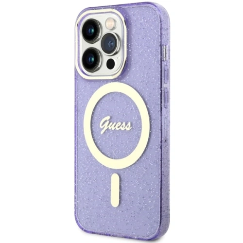 Etui Guess GUHMP14LHCMCGU Apple iPhone 14 Pro purpurowy/purple hardcase Glitter Gold MagSafe