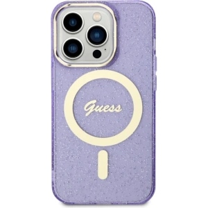 Etui Guess GUHMP14LHCMCGU Apple iPhone 14 Pro purpurowy/purple hardcase Glitter Gold MagSafe