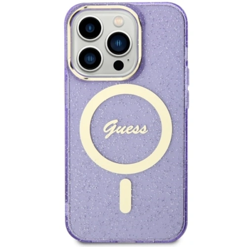Etui Guess GUHMP14LHCMCGU Apple iPhone 14 Pro purpurowy/purple hardcase Glitter Gold MagSafe