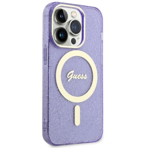 Etui Guess GUHMP14LHCMCGU Apple iPhone 14 Pro purpurowy/purple hardcase Glitter Gold MagSafe